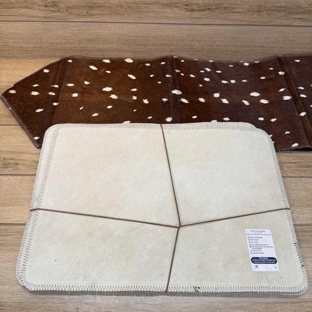 Dekoland Cowhide Hair On Hide Leather Table Runner 4 Placemats Western Cowboy